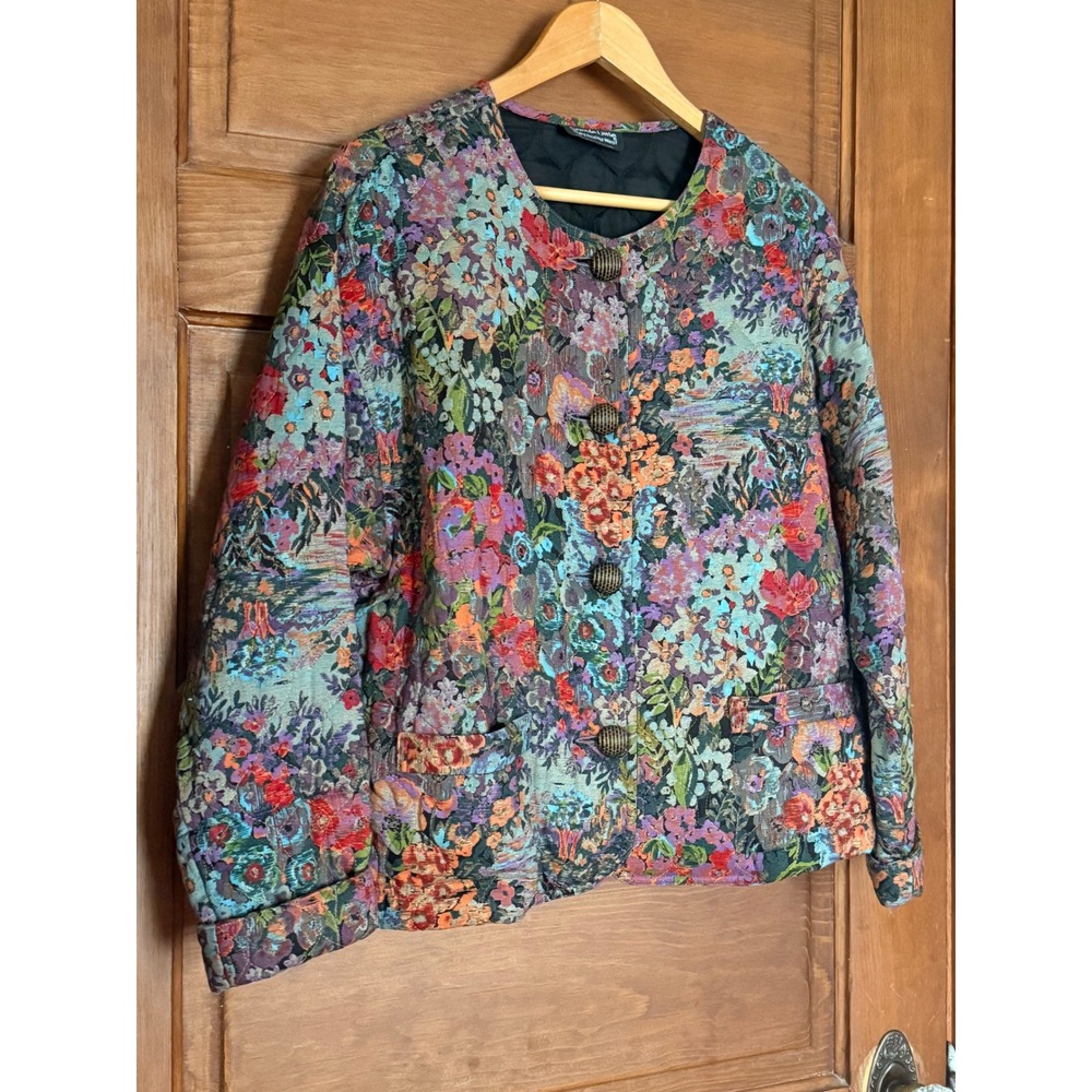Carole Little Saint-Tropez West Vintage Floral Tapestry Quilted Jacket XL Multi